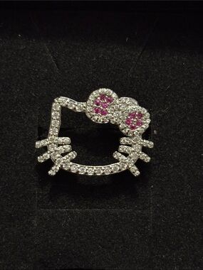 Hello Kitty Silver-Tone Adjustable Diamond Ring with Pink Accents